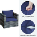 3 PC Patio Rattan Furniture Bistro Set Cushioned Sofa Chair Table Navy HW66530NY+