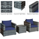 3 PC Patio Rattan Furniture Bistro Set Cushioned Sofa Chair Table Navy HW66530NY+