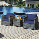 3 PC Patio Rattan Furniture Bistro Set Cushioned Sofa Chair Table Navy HW66530NY+