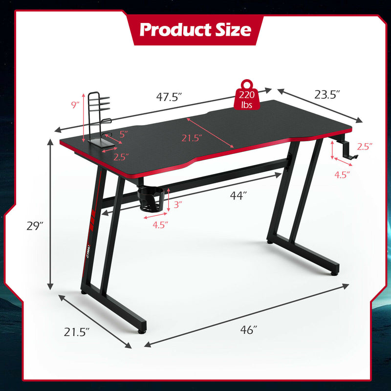 Gaming Desk Z-Shaped Computer Office Table w/Gaming Handle Rack Red  JV10115RE