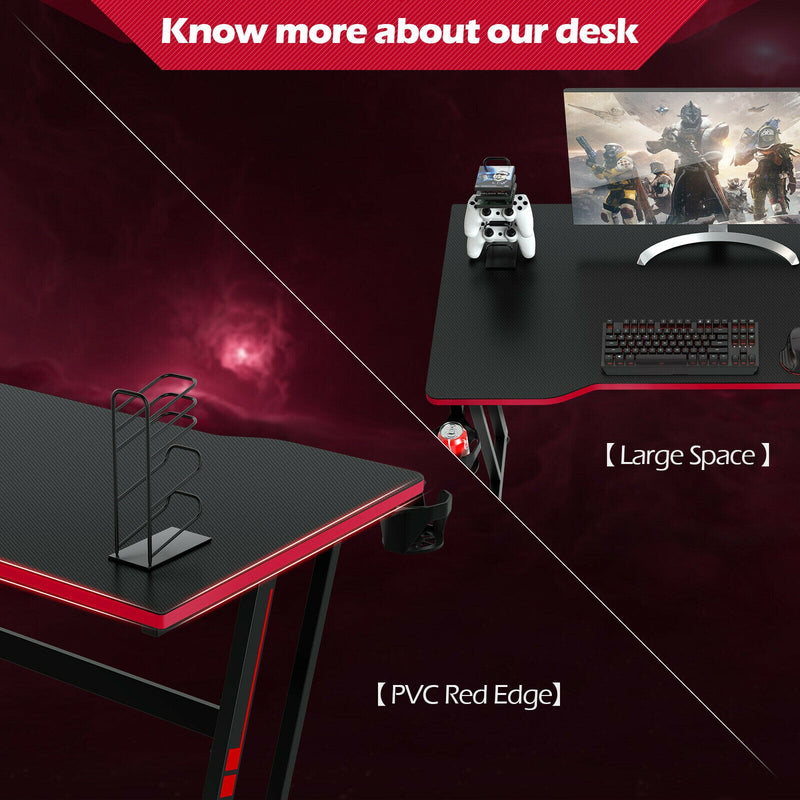 Gaming Desk Z-Shaped Computer Office Table w/Gaming Handle Rack Red  JV10115RE