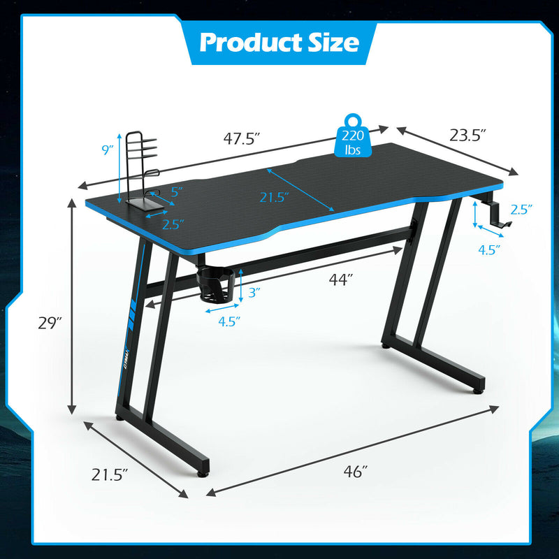 Gaming Desk Z-Shaped Computer Office Table w/Gaming Handle Rack Blue  JV10115BL