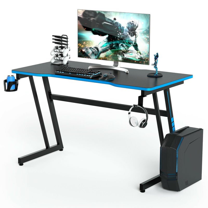 Gaming Desk Z-Shaped Computer Office Table w/Gaming Handle Rack Blue  JV10115BL