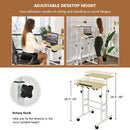 Mobile Standing Desk Rolling Adjustable Laptop Cart Home Office Natural HW67483NA