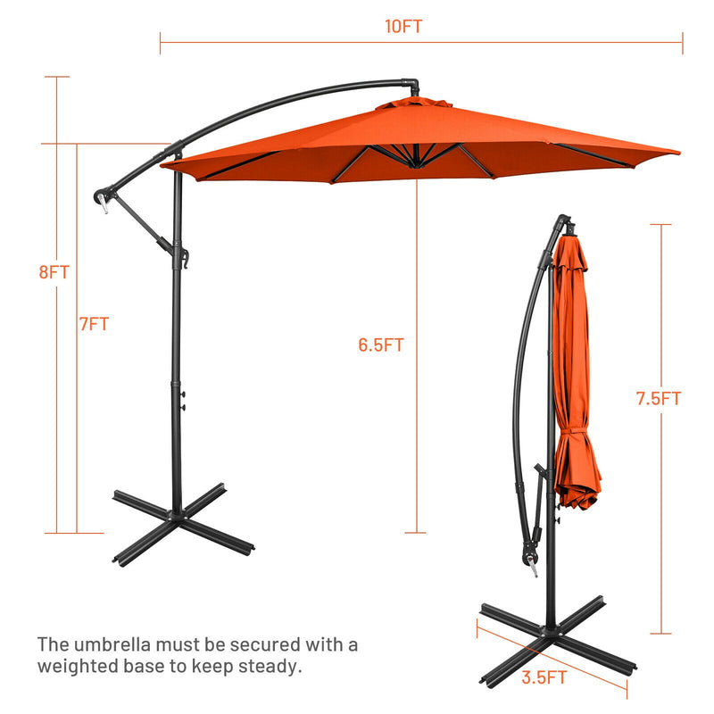 10 FT Patio Offset Umbrella w/8 Ribs Cross Base Tilt Orange NP10171OR