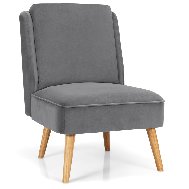 Armless Accent Chair Velvet Living Room Chair w/ Rubber Wood Legs Grey HW67580HS