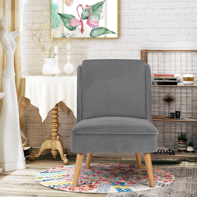 Armless Accent Chair Velvet Living Room Chair w/ Rubber Wood Legs Grey HW67580HS