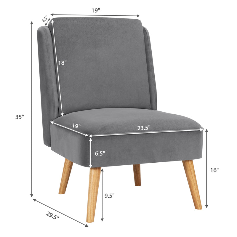 Armless Accent Chair Velvet Living Room Chair w/ Rubber Wood Legs Grey HW67580HS