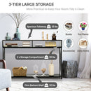 Console Table with Open Shelf and Storage Compartments Steel Frame Black HV10016BK