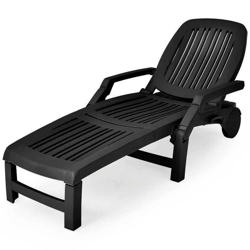 Lounge Chair Chaise Adjustable Recliner Weather Resistant Black OP70717BK
