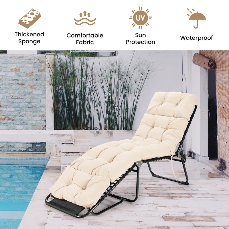 73" Lounge Chaise Cushion Padded Recliner Cushion Indoor Outdoor Beige HW67233BE