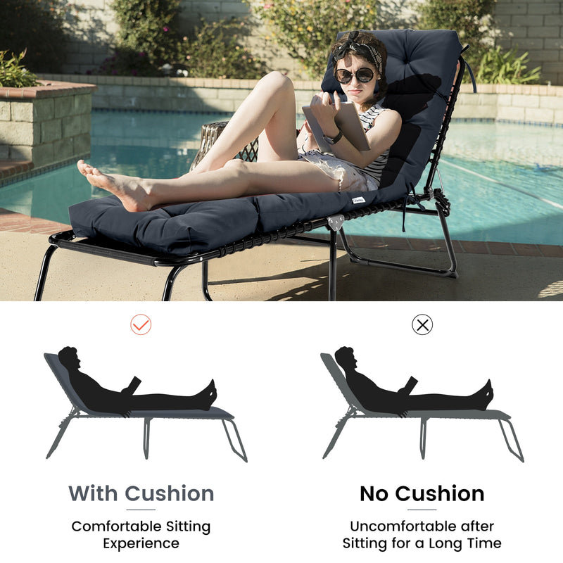 73" Lounge Chaise Cushion Padded Recliner Cushion Indoor Outdoor Grey HW67233GR