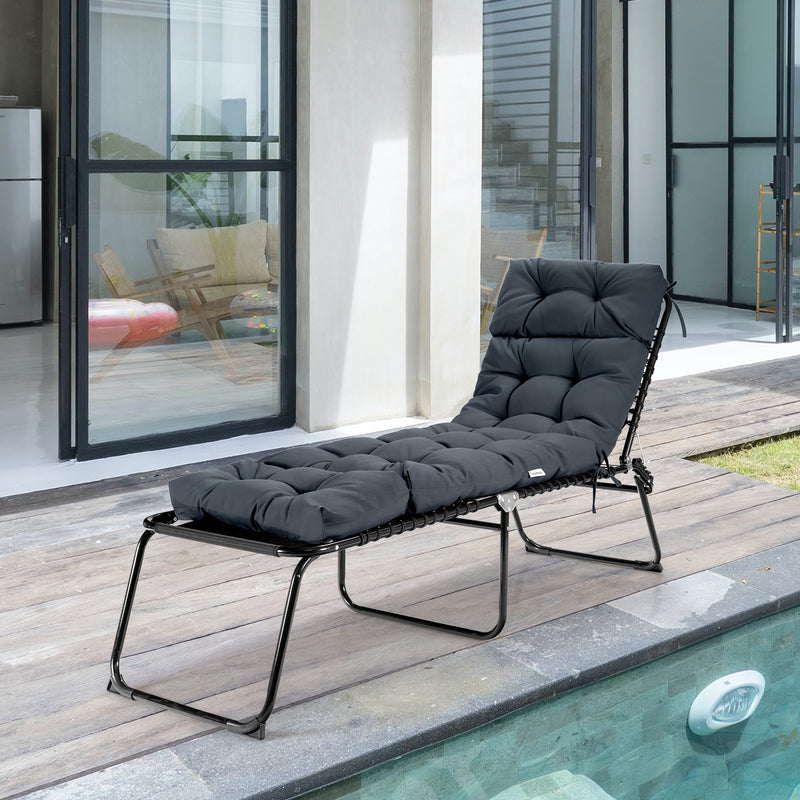 73" Lounge Chaise Cushion Padded Recliner Cushion Indoor Outdoor Grey HW67233GR
