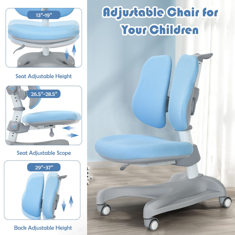 Kids Study Desk Chair Adjustable Height Depth w/Sit-Brake Casters Blue JV10036