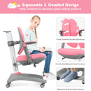 Kids Desk Study Chair Adjustable Height Depth w/ Sit-Brake Casters Pink HW67591PK