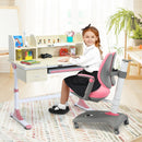 Kids Desk Study Chair Adjustable Height Depth w/ Sit-Brake Casters Pink HW67591PK