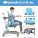 Kids Desk Study Chair Adjustable Height Depth w/ Sit-Brake Casters Blue HW67591BL
