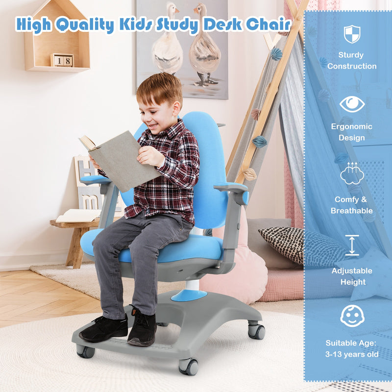 Kids Desk Study Chair Adjustable Height Depth w/ Sit-Brake Casters Blue HW67591BL