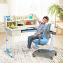 Kids Desk Study Chair Adjustable Height Depth w/ Sit-Brake Casters Blue HW67591BL