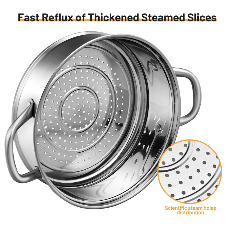 2-Tier Steamer Pot Saucepot Stainless Steel w/ Tempered Glass Lid KC52607