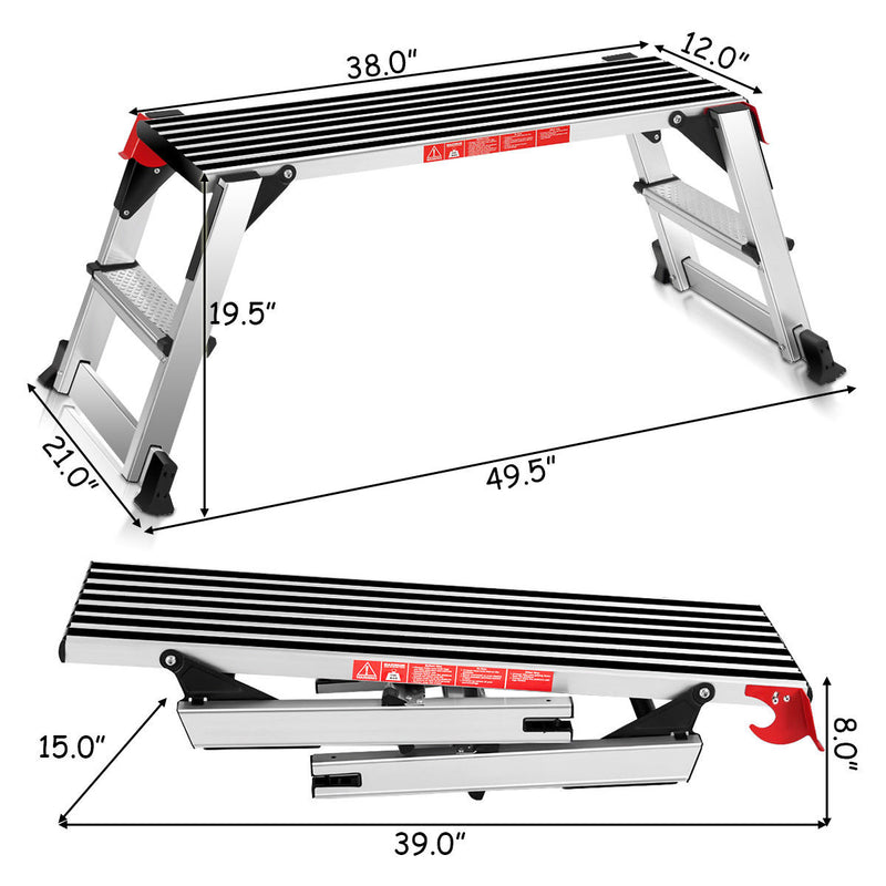 330lbs Aluminum Step Stool Folding Bench Work Platform Non-slip Drywall Ladder