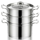 3-Tier Steamer Pot 304 Stainless Steel Steaming Cookware w/ Glass Lid KC52949