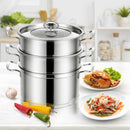 3-Tier Steamer Pot 304 Stainless Steel Steaming Cookware w/ Glass Lid KC52949