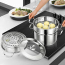 3-Tier Steamer Pot 304 Stainless Steel Steaming Cookware w/ Glass Lid KC52949