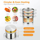 3-Tier Steamer Pot 304 Stainless Steel Steaming Cookware w/ Glass Lid KC52949
