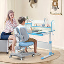 Adjustable Kids Study Desk Drafting Table Chair Set w/ Bookshelf Blue