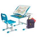 Kids Desk and Chair Set Height Adjustable w/Tilted Tabletop&Drawer Blue HW67623BL