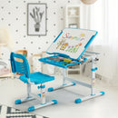 Kids Desk and Chair Set Height Adjustable w/Tilted Tabletop&Drawer Blue HW67623BL