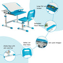 Kids Desk and Chair Set Height Adjustable w/Tilted Tabletop&Drawer Blue HW67623BL