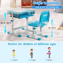 Kids Desk and Chair Set Height Adjustable w/Tilted Tabletop&Drawer Blue HW67623BL