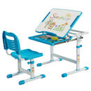 Kids Desk and Chair Set Height Adjustable w/Tilted Tabletop&Drawer Blue HW67623BL