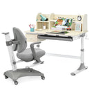 Adjustable Height Kids Drafting Table Study Desk&Chair w/Bookshelf Grey HW67588GR+HW67591GR