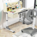 Adjustable Height Kids Drafting Table Study Desk&Chair w/Bookshelf Grey HW67588GR+HW67591GR