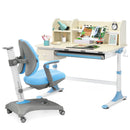Adjustable Height Kids Drafting Table Study Desk&Chair w/Bookshelf Blue HW67588BL+HW67591BL
