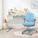 Adjustable Height Kids Drafting Table Study Desk&Chair w/Bookshelf Blue HW67588BL+HW67591BL