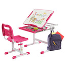 Kids Desk and Chair Set Height Adjustable w/Tilted Tabletop&Drawer Pink HW67623PI