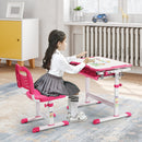 Kids Desk and Chair Set Height Adjustable w/Tilted Tabletop&Drawer Pink HW67623PI