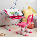 Kids Desk and Chair Set Height Adjustable w/Tilted Tabletop&Drawer Pink HW67623PI