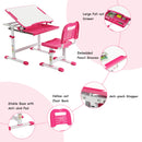 Kids Desk and Chair Set Height Adjustable w/Tilted Tabletop&Drawer Pink HW67623PI