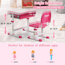 Kids Desk and Chair Set Height Adjustable w/Tilted Tabletop&Drawer Pink HW67623PI