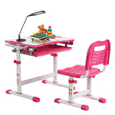Kids Desk and Chair Set Height Adjustable w/Tilted Tabletop&Drawer Pink HW67623PI