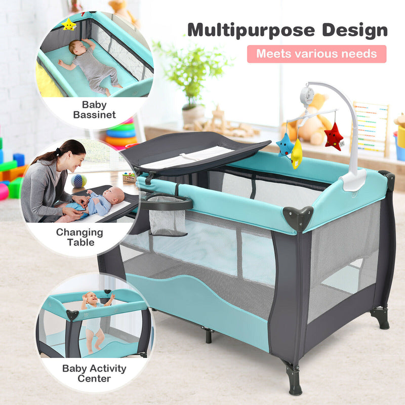 3 in 1 Baby Playard Portable Infant Nursery Center w/ Music Box Green BB0511GN