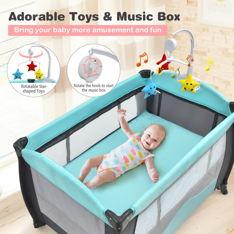 3 in 1 Baby Playard Portable Infant Nursery Center w/ Music Box Green BB0511GN