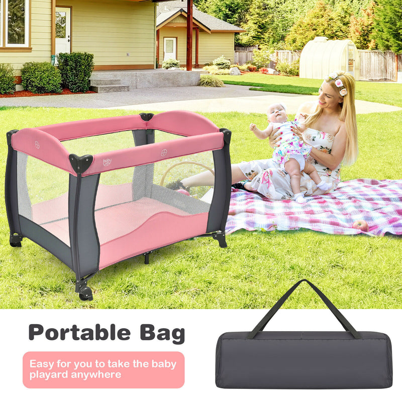 3 in 1 Baby Playard Portable Infant Nursery Center w/ Music Box Pink BB0511PI