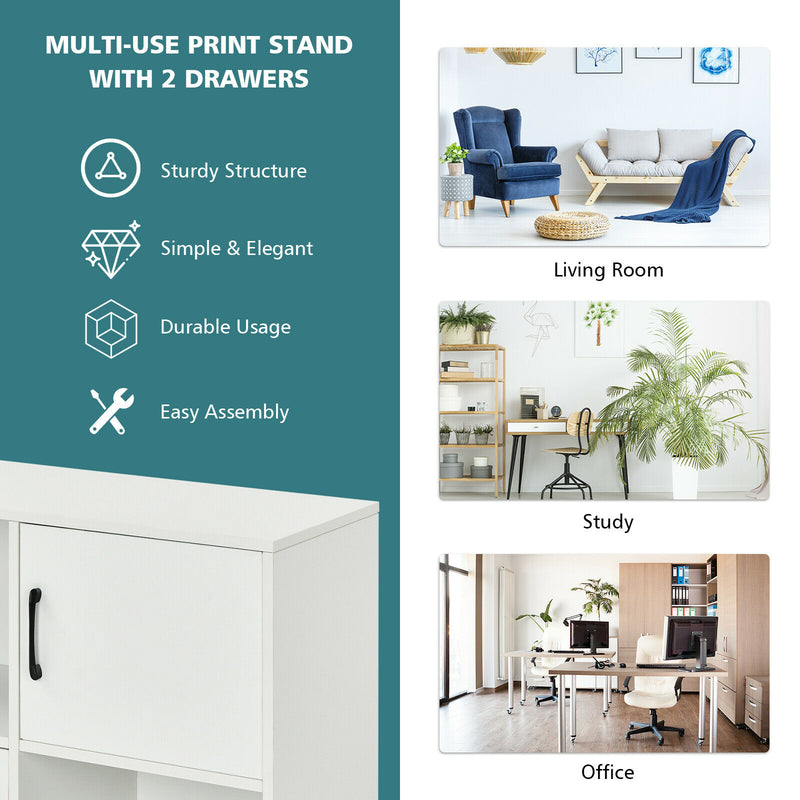 File Cabinet Mobile Lateral Printer Stand with Storage Shelves White CB10237WH