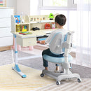 Adjustable Height Kids Study Desk Drafting Table w/Bookshelf&Hutch Blue HW67588BL